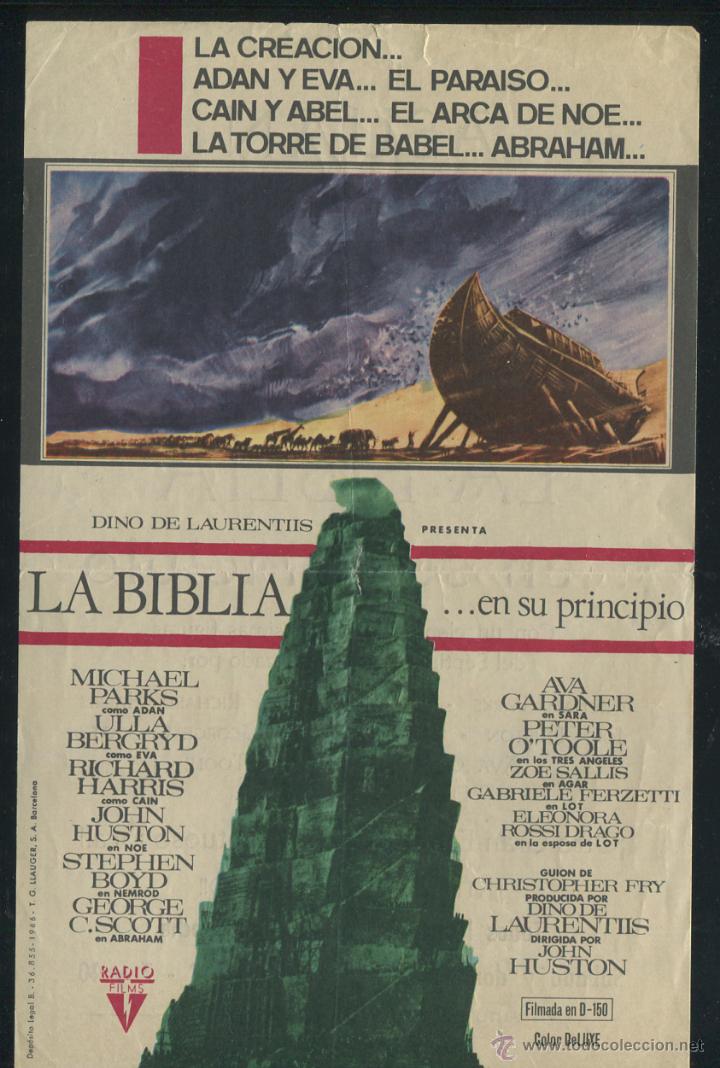 Cine: PROGRAMA . LA BIBLIA.....EN SU PRINCIPIO. AVA GARDNER, PETER O'TOOLE, RICHARD HARRIS CON PUBLICIDAD