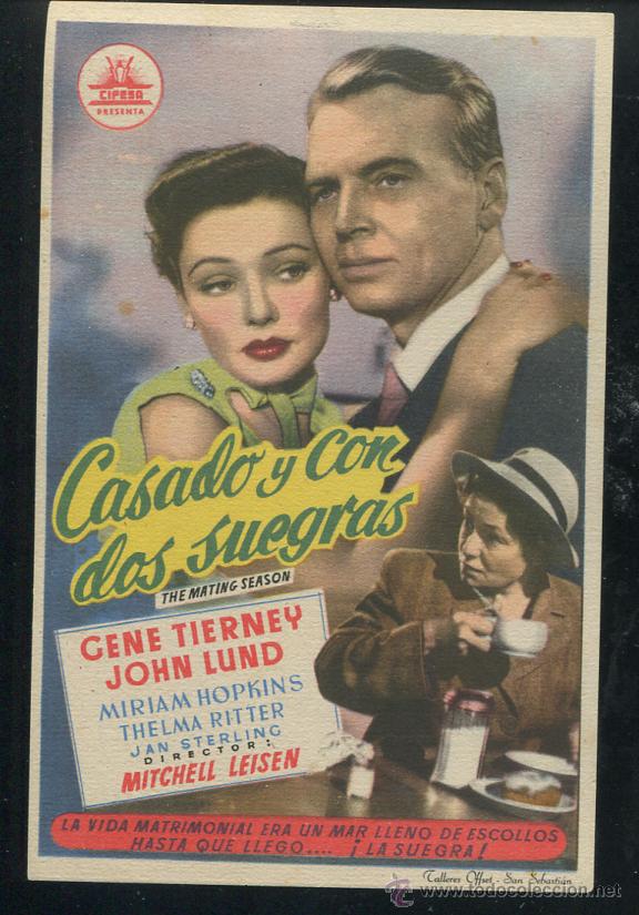 Cinema: PROGRAMA Casado y con dos suegras - Gene Tierney, John Lund - Con publicidad