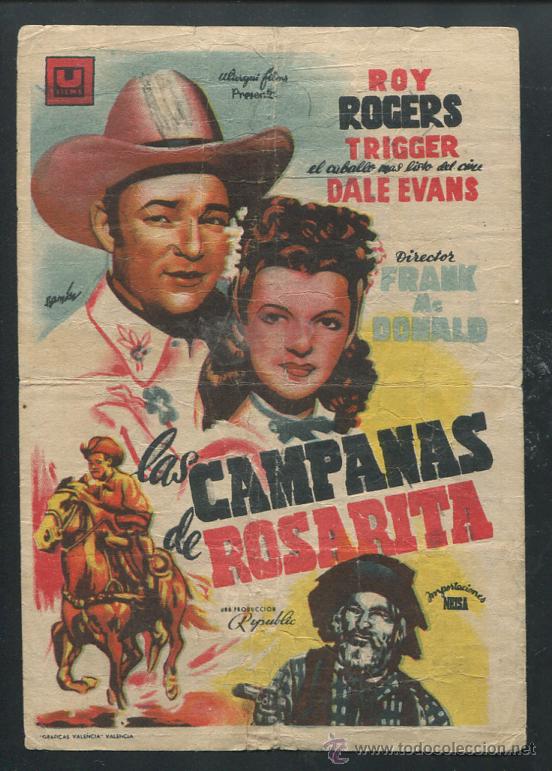 Cine: PROGRAMA Las campanas de Rosarita, Roy Rogers, Dale Evans, Trigger, CON publicidad - Foto 1