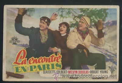 Cine: PROGRAMA La encontr&eacute; en Par&iacute;s - Claudette Colbert, Melvyn Douglas - - Foto 1