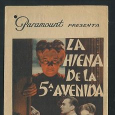 Cine: PROGRAMA LA HIENA DE LA 5ª AVENIDA, DOBLE 1939, MARY MORRIS KENT TAYLOR, CON PUBLICIDAD. Lote 53612885