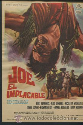 Cine: JOE EL IMPLACABLE PROGRAMA DE MANO ORIGINAL BURT REYNOLDS-ALDO SANBRELL - Foto 1