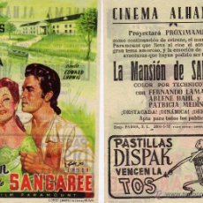 Cine: FOLLETO DE MANO LA MANSIÓN DE SANGAREE. CINE ALHAMBRA ZARAGOZA. Lote 109498426