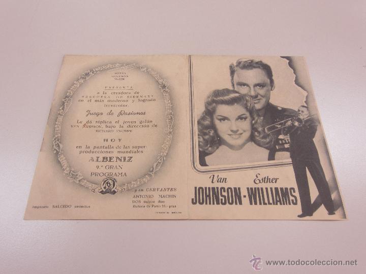 Cine: JUEGO DE PASIONES PROGRAMA DOBLE MGM ESTHER WILLIAMS - Foto 1