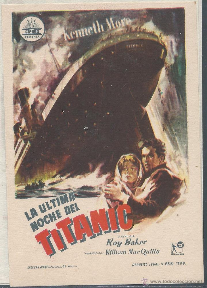 Cine: 7941- FOLLETO DE MANO DE CINE- LA ULTIMA NOCHE DEL TITANIC