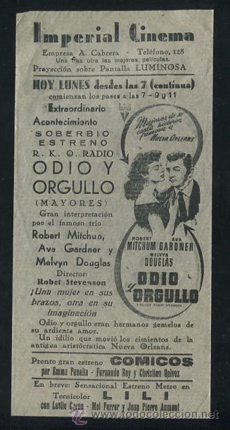 Cine: PROGRAMA Odio y orgullo - Ava Gardner, Robert Mitchum, Melvyn Douglas - con publicidad - Foto 1