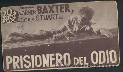 Cine: PROGRAMA TARJETA 20th CENTURY FOX. PRISIONERO DEL ODIO. WARNER BAXTER. GLORIA STUART. - Foto 1