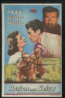 Cine: PROGRAMA PASI&Oacute;N EN LA SELVA (Gregory Peck - Joan Bennett - Robert Preston - Reginald Denny) - Foto 1