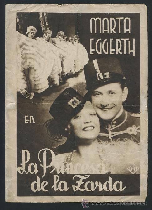  Foglietti di film di film antichi di cinema: programa cine doble -LA PRINCESA DE LA ZARDA, MARTA EGGERTH-con publicidad