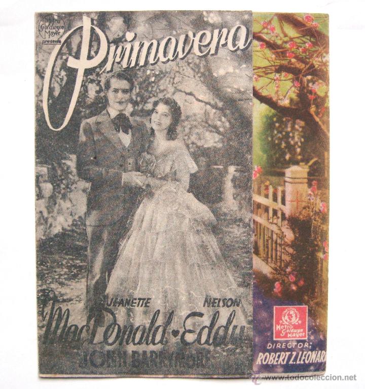 Cine: PROGRAMA DOBLE *PRIMAVERA* 1938 JEANETTE MACDONALD, NELSON EDDY. GRAN CINEMA - Foto 1