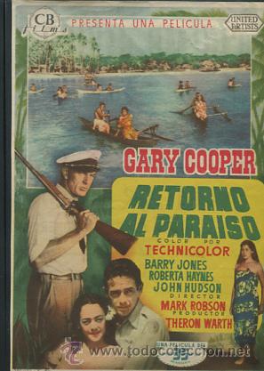 Cine: PROGRAMA RETORNO AL PARAISO  (Gary Cooper - Barry Jones - Roberta Haynes) CON PUBLICIDAD