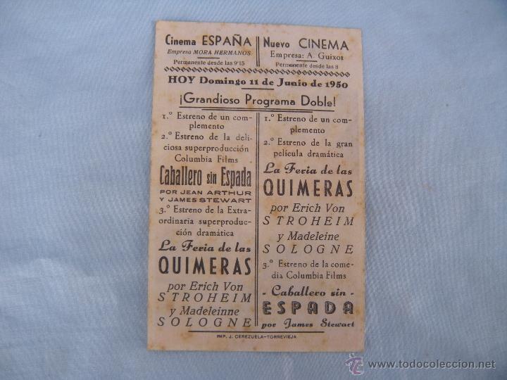 Cine: PROGRAMA DE MANO CABALLERO SIN ESPADA . TORREVIEJA ALICANTE. - Foto 3