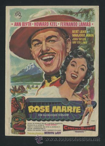 PROGRAMA ROSE MARIE - ANN BLYTH, HOWARD KEEL, FERNANDO LAMAS - DIRECTOR MERVYN LEROY CON PUBLICIDAD (Cine - Folletos de Mano - Musicales)