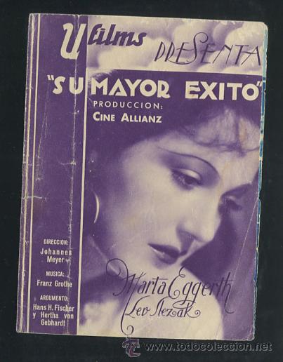 Cine: Programa.Su mayor exito.doble Marta Eggerth, Leo Slezak - Foto 1