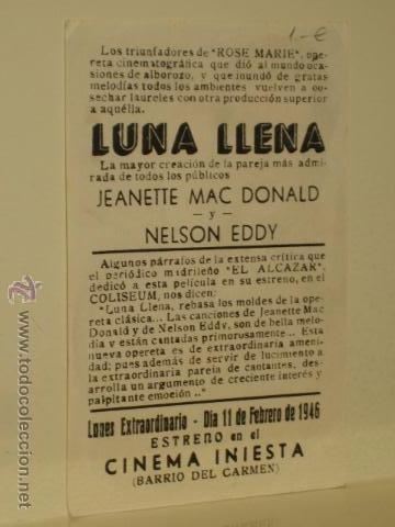 Cine: LUNA LLENA - CINE FOLLETO PROGRAMA DE MANO - Foto 2