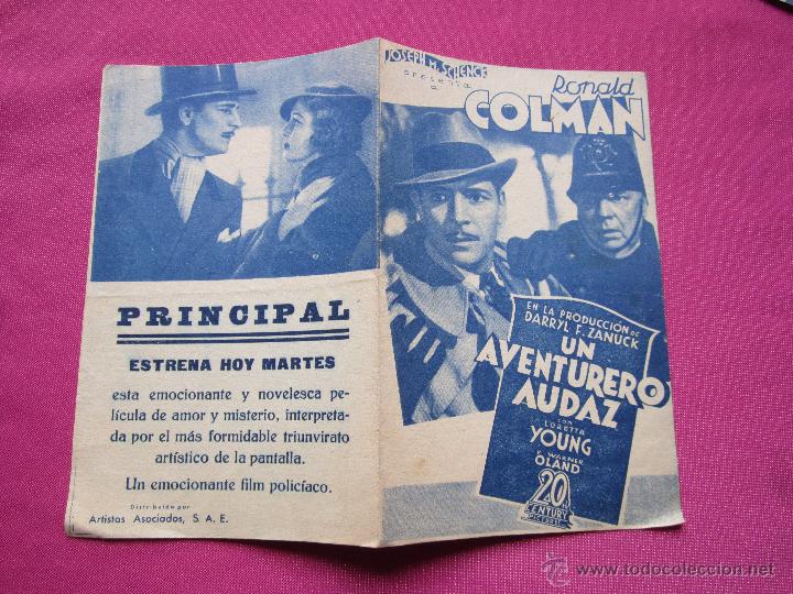 Cine: UN AVENTURERO AUDAZ RONALD COLMAN PROGRAMA CINE DOBLE C16 - Foto 3