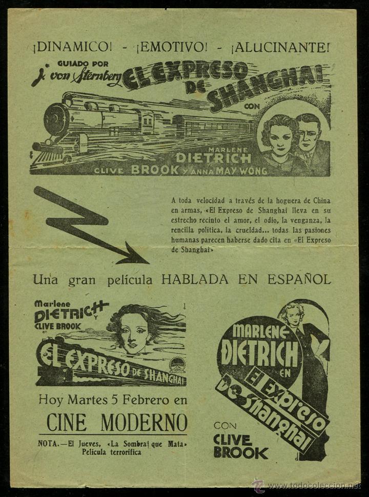 Cine: PROGRAMA El Expreso de Shanghai Marlene Dietrich MUY RARO !!! - Foto 1