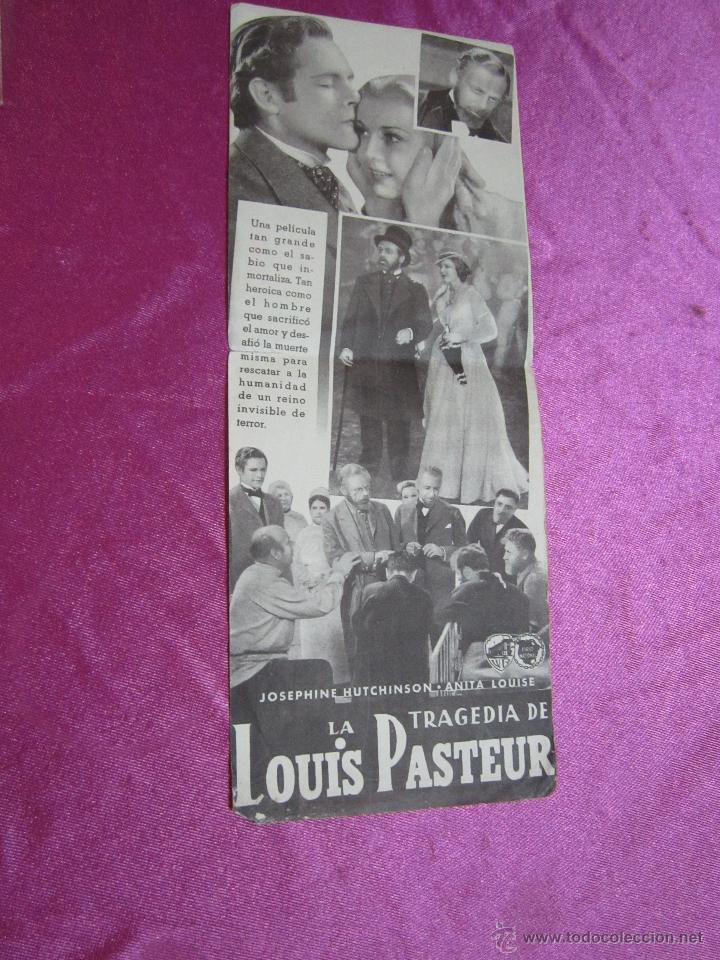 Cine: LA TRAGEDIA DE LOUIS PASTEUR PROGRAMA DE CINE DOBLE A&Ntilde;OS 30 ORIGINAL. - Foto 2