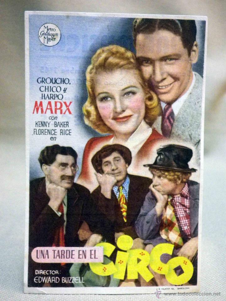Cine: PROGRAMA O FOLLETO DE MANO, UNA TARDE EN EL CIRCO, HERMANOS MARX, METRO