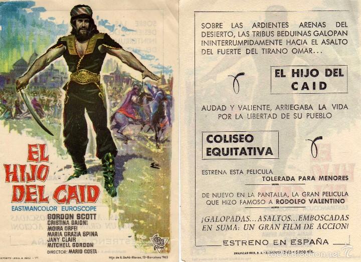 Cine: Folleto de mano El hijo del Caid . Coliseo Equitativa Zaragoza