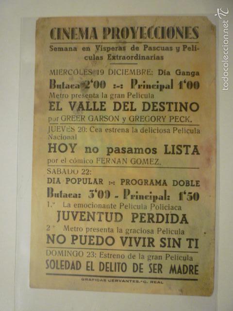 Cine: PROGRAMA DE CINE JUVENTUD PERDIDA. PUBLICIDAD CINEMA PROYECCIONES. - Foto 2
