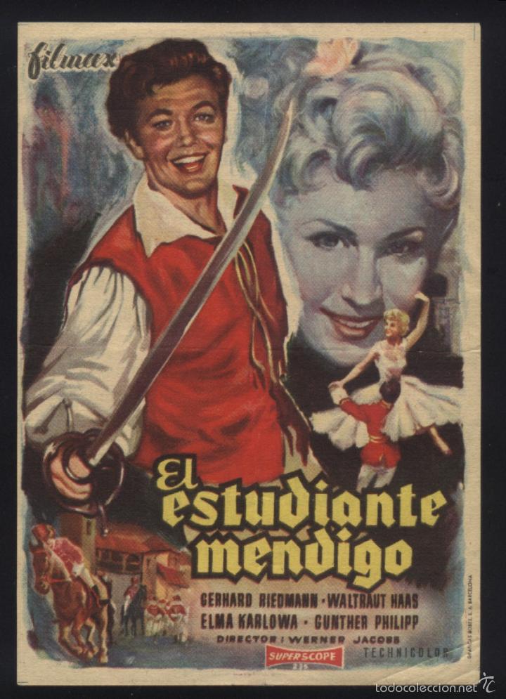  Flyers Publicitaires de films Anciens: Q-03837- EL ESTUDIANTE MENDIGO (DER BETTELSTUDENT) (CINE VI&Ntilde;ES - LERIDA) GERHARD RIEDMANN
