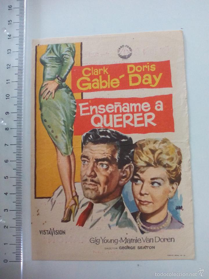 Cine: Programa de Cine, folleto de mano, Ense&ntilde;ame a Querer. Clark Gable, Doris Day Cine Teatro Carm&eacute;n