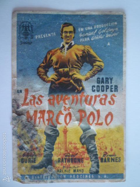 Cine: PROGRAMA DE CINE LAS AVENTURAS DE MARCO POLO POR GARY COOPER. CINA LA CONFIANZA.
