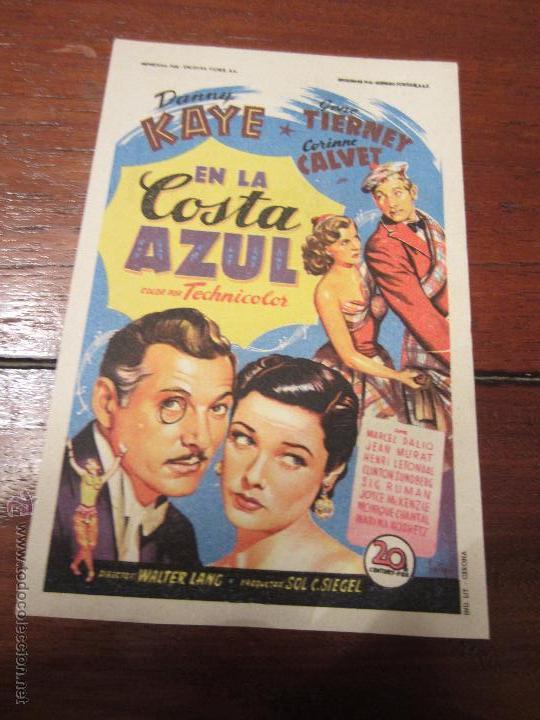 Foglietti di film di film antichi di cinema: EN LA COSTA AZUL SOLIGO DANNY KAYE GENE TIERNEY