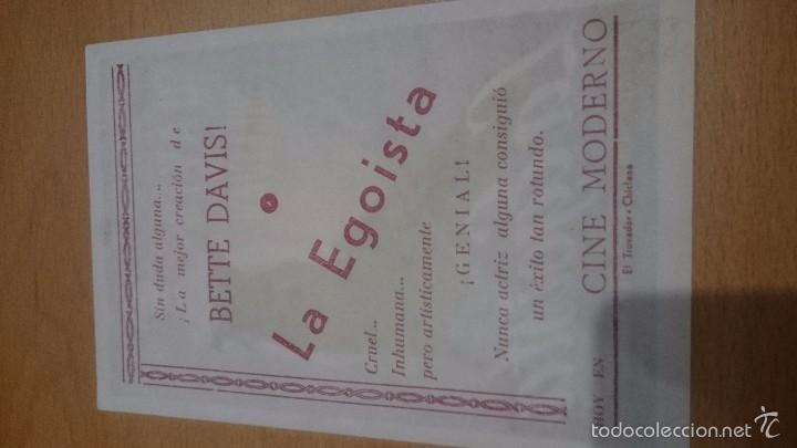 Cine: PROGRAMA DE MANO CON PUBLICIDAD LA EGOISTA - Foto 2
