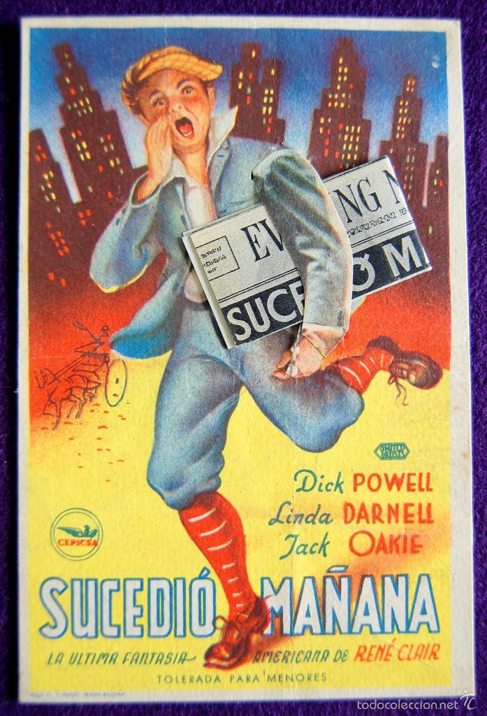  Foglietti di film di film antichi di cinema: PROGRAMA DE CINE DE MANO ORIGINAL. TROQUELADO. SUCEDIO MA&Ntilde;ANA. TEATRO JUAN BRAVO.