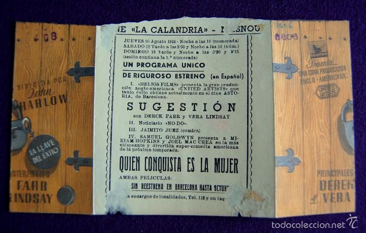 Cine: PROGRAMA DE CINE DE MANO ORIGINAL. TROQUELADO DOBLE. SUGESTION.LA LLAVE DEL EXITO. CINE LA CALANDRIA