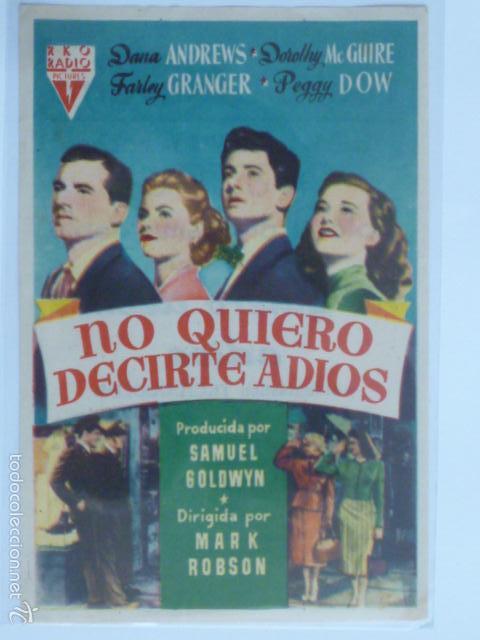 PROGRAMA DE CINE NO QUIERO DECIRTE ADIOS. TEATRO NAVARRO.