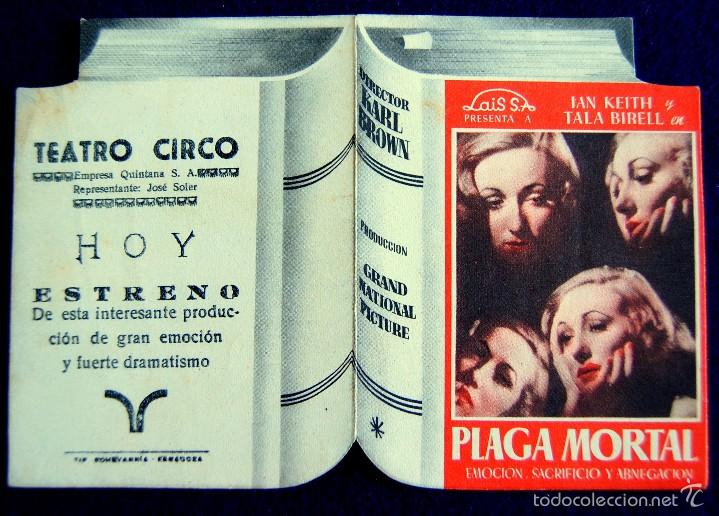  Foglietti di film di film antichi di cinema: PROGRAMA DE CINE DE MANO ORIGINAL. TROQUELADO. PLAGA MORTAL. TEATRO CIRCO. ZARAGOZA.