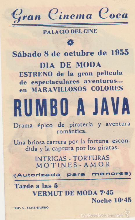 Cine: Rumbo a Java. Sencillo de Cepicsa.  Gran Cinema Coca  1955.  &iexcl;IMPECABLE! - Foto 2