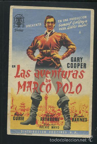 Cine: LANA TURNER PROGRAMA LAS AVENTURAS DE MARCO POLO, GARY COOPER CON PUBLICIDAD