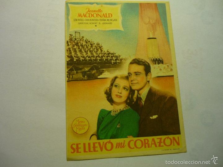 Cine: PROGRAMA SE LLEVO MI CORAZON .- JEANETTE MACDONALD - Foto 1