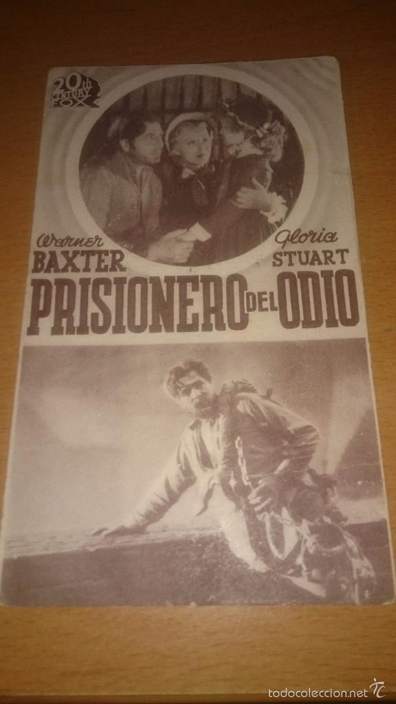 Cine: PROGRAMA DE CINE PRISIONERO DEL ODIO DE WARNER BAXTER Y GLORIA STUART - Foto 1