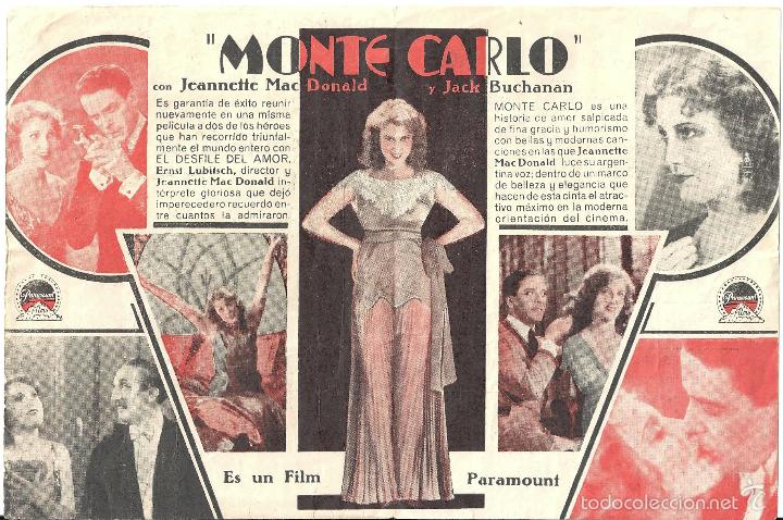 Cine: PTCC 417 MONTECARLO PROGRAMA DOBLE PARAMOUNT JEANETTE MACDONALD ERNST LUBITSCH JACK BUCHANAN - Foto 2