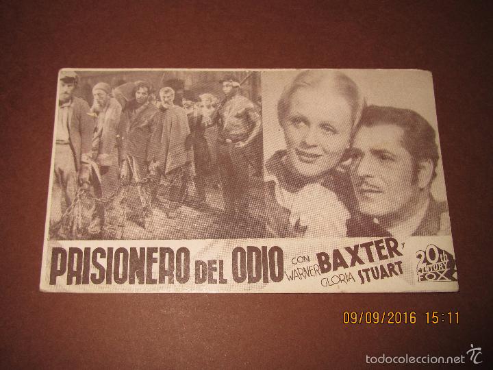  Foglietti di film di film antichi di cinema: Antiguo Programa de Cine Tarjeta Cart&oacute;n *PRISIONERO DEL ODIO* en Cine IDEAL de IBI - A&ntilde;o 1940