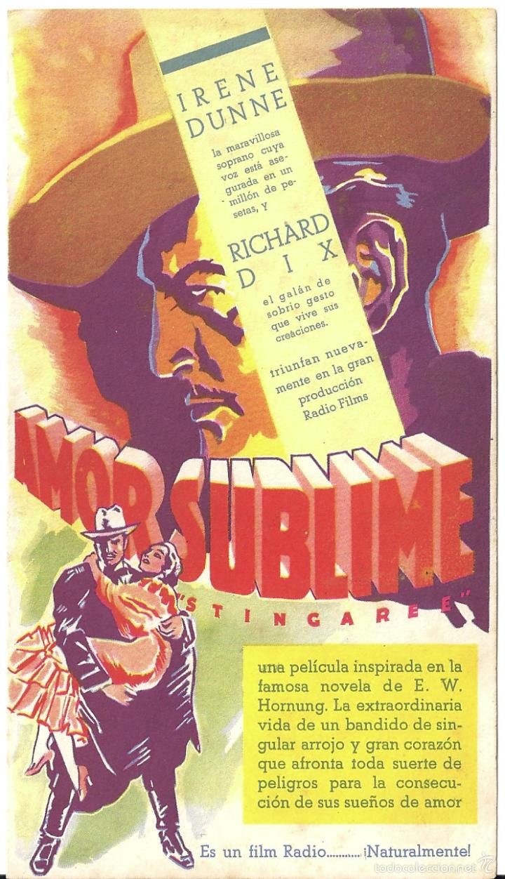 Cine: PTCC 329 AMOR SUBLIME PROGRAMA DOBLE RKO IRENE DUNNE RICHARD DIX - Foto 1