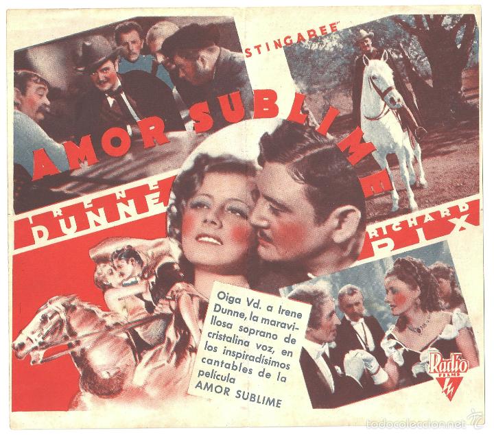 Cine: PTCC 329 AMOR SUBLIME PROGRAMA DOBLE RKO IRENE DUNNE RICHARD DIX - Foto 2