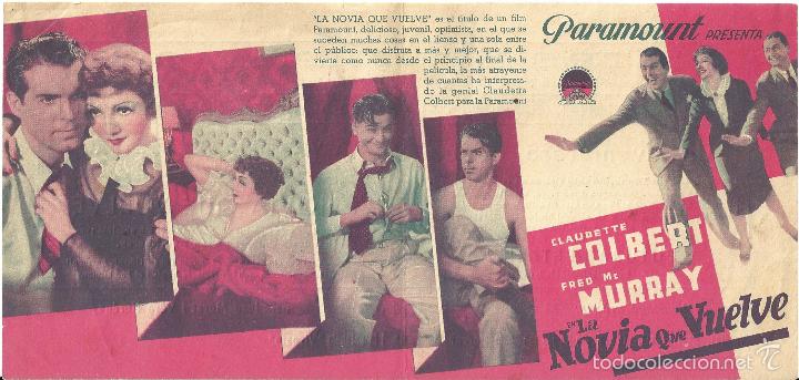 Cine: PTCC 443 LA NOVIA QUE VUELVE PROGRAMA TRIPLE PARAMOUNT CLAUDETTE COLBERT FRED MACMURRAY - Foto 1