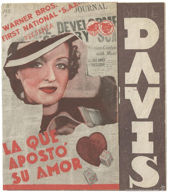 Cine: PTCC 427 LA QUE APOSTO SU AMOR PROGRAMA DOBLE WARNER BETTE DAVIS - Foto 1