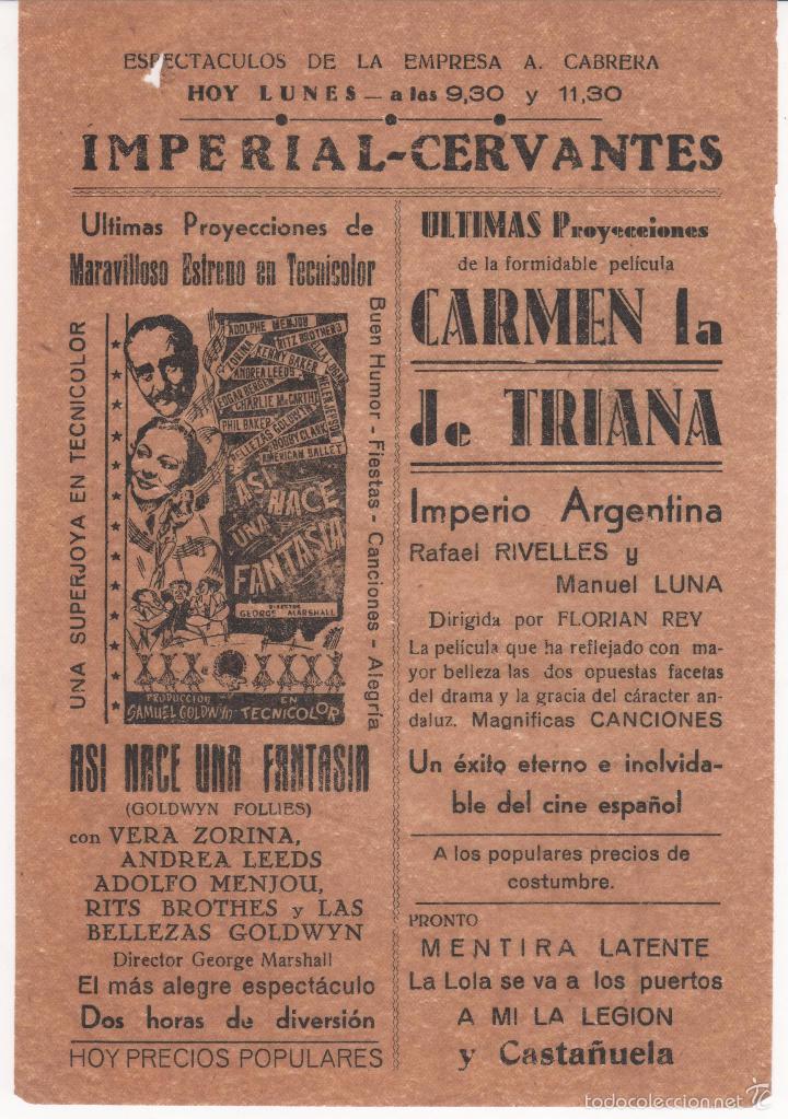 Cine: Antiguo Programa  de cine local de la pel&iacute;cula Carmen la de Triana - Foto 1