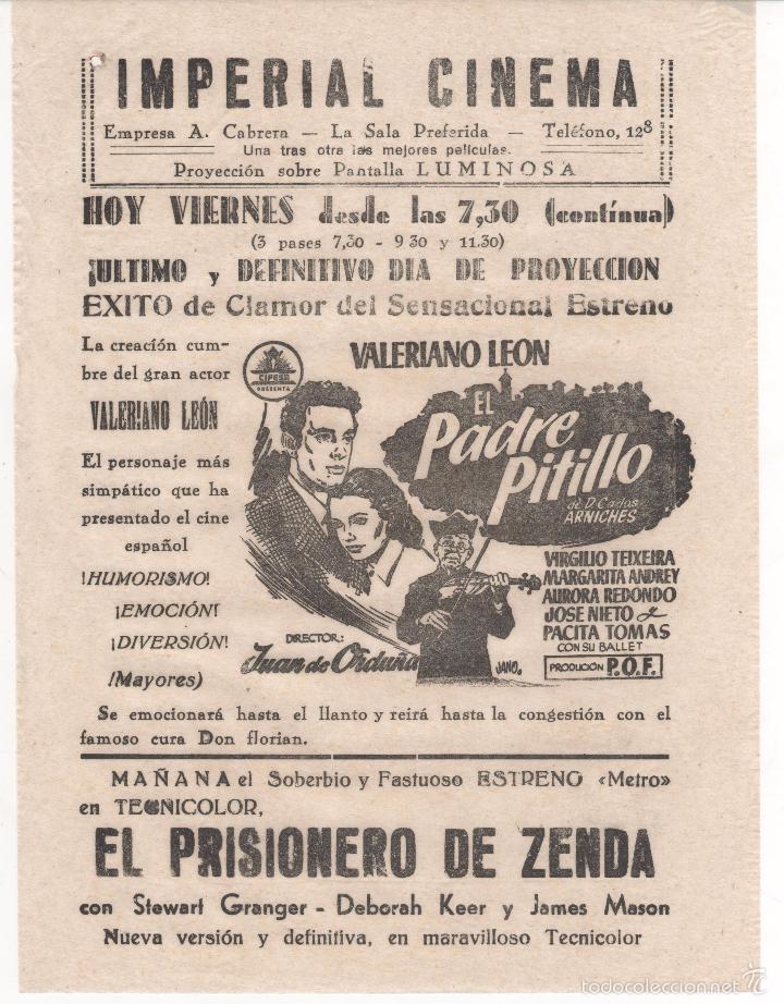 Cine: Antiguo Programa  de cine local de la pel&iacute;cula El Padre Pitillo - Foto 1