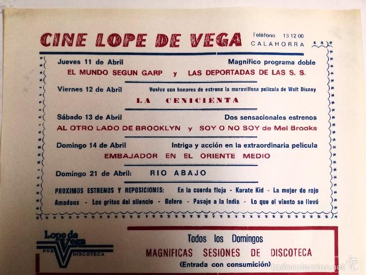  Flyers Publicitaires de films Anciens: LA CENICIENTAMEMBAJADOR ORIENTE MEDIO,LAS DEPORTADAS DE LA SS,EL MUNDO SEGUN CARP. IDEAL CINEMA