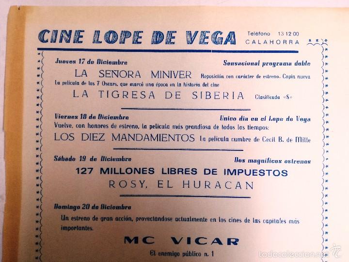  Flyers Publicitaires de films Anciens: LA SE&Ntilde;ORA MINIVER,127 MILLONES,LOS DIEZ MANDAMIENTOS,LA TIGRESA DE SIBERIA,MC VICAR