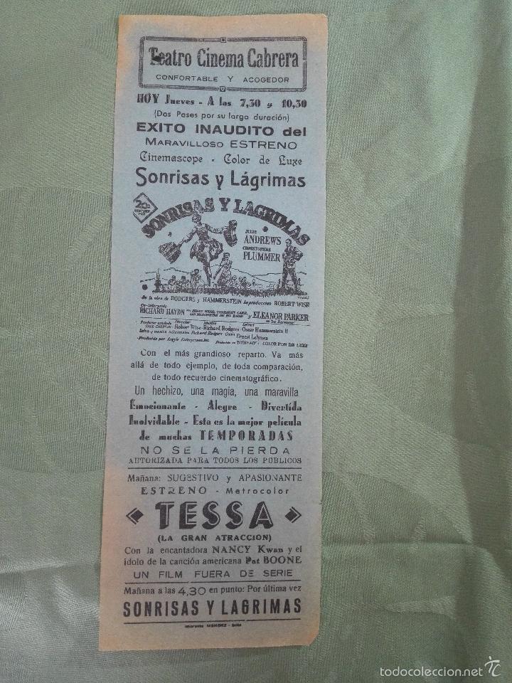 Cine: Antiguo Programa  de cine local de la pel&iacute;cula Sonrisas y L&aacute;grimas - Foto 1