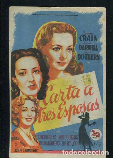 Cine: PROGRAMA SOLIGO - CARTA A TRES ESPOSAS- JEANNE CRAIN-LINDA DARNELL-ANN SOTHERN- KIRK DOUGLAS- JOSEPH